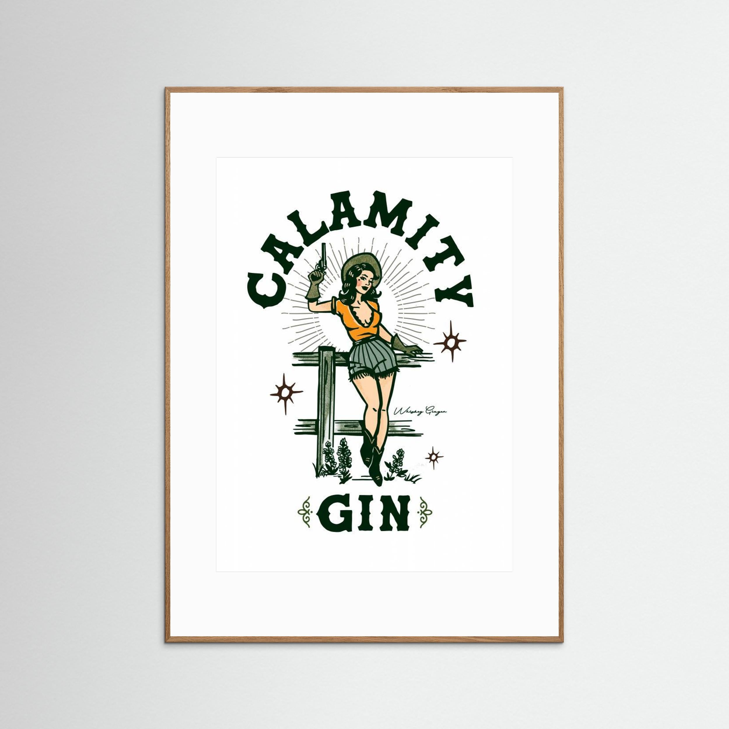Calamity Gin Funny Retro Western Cowgirl Art by The Whiskey Ginger